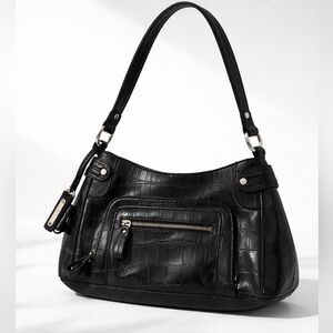 Y2K Liz Claiborne Black Crocodile-Embossed Shoulder Bag